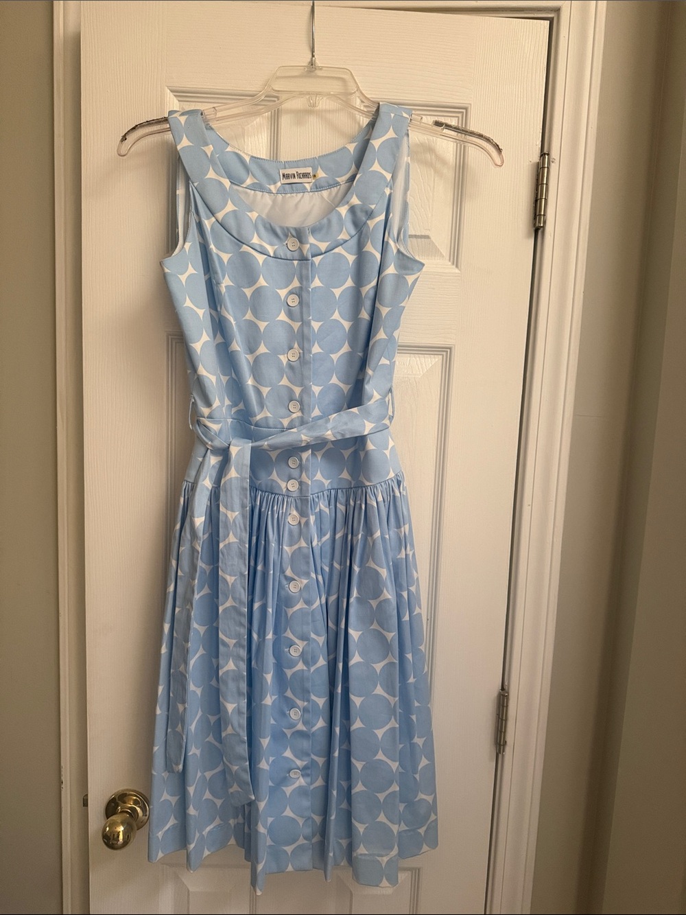 Marvin Richards Light Blue Polka Dot and Sleeveless Button Dress